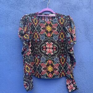 rebecca minkoff sheer poof sleeve floral top